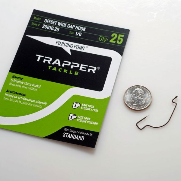 Trapper Tackle Offset Wide Gap Hook - Standard - 1/0 (25 Pack)