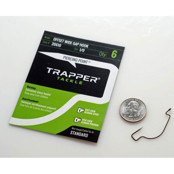 Trapper Tackle Offset Wide Gap Hook - Standard - 1/0 (6 Pack)