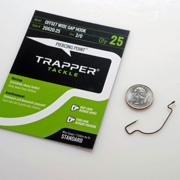 Trapper Tackle Offset Wide Gap Hook - Standard - 2/0 (25 Pack)