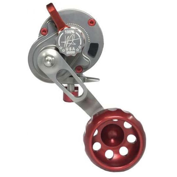 Seigler Small Game Conventional Lever Drag Reel - Left Hand Smoke/Red