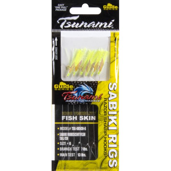 Tsunami Guide Series Flash Tail Sabiki Rig - Iridescent Chartreuse - 6