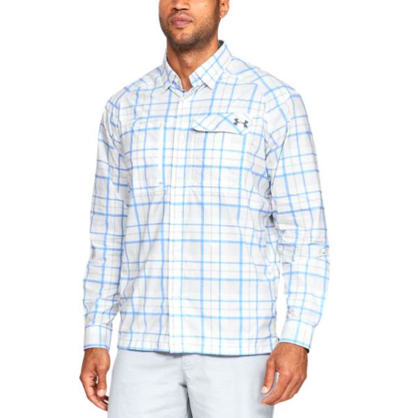 Under Armour Fish Hunter Long Sleeve Plaid Shirt - White/Carolina Blue