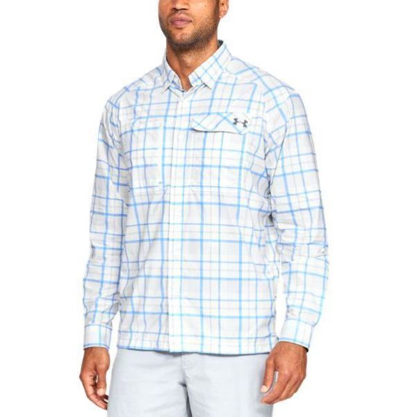 Under Armour Fish Hunter L/S Plaid Shirt - White/Carolina Blue - L