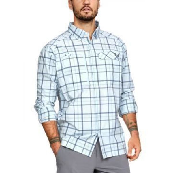 Under Armour Fish Hunter Long Sleeve Plaid Shirt - Halogen Blue - L