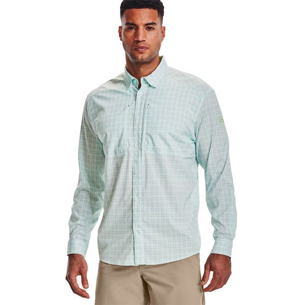 Under Armour Tide Chaser 2.0 Long Sleeve Plaid Shirt - White/Stellar Green - 2XL