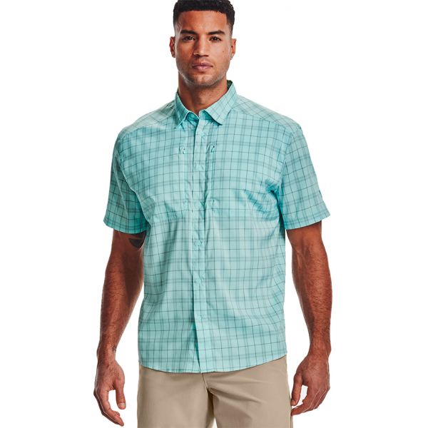 Under Armour Tide Chaser 2.0 Short Sleeve Shirts - Plaid - Breeze/Steel - M