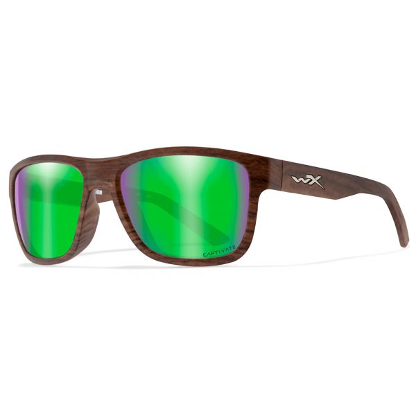 Wiley X WX Ovation Sunglasses - Matte Woodgrain Frame/Green Mirror Lens