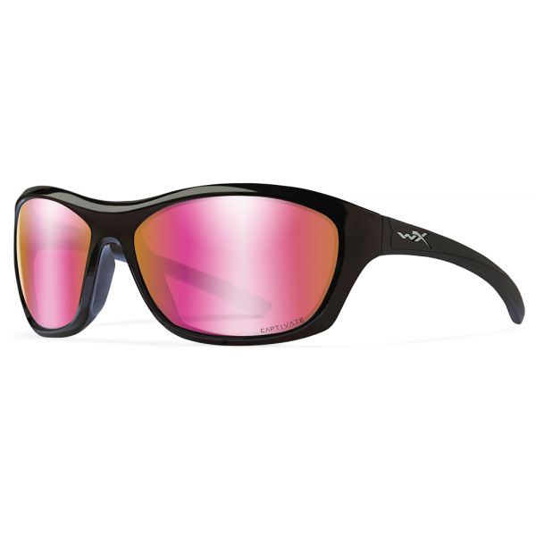 Wiley X WX Glory Sunglasses - Rose Gold Mirror Lens/Gloss Black Frame