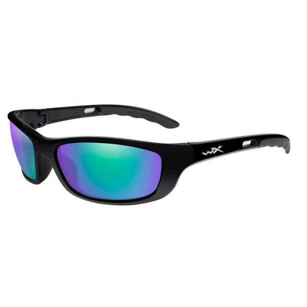 Wiley X P17 Sunglasses - Gloss Black/Emerald Mirror