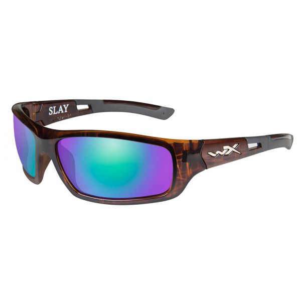 Wiley X Slay Sunglasses - Gloss Demi/Polarized Emerald Green Mirror