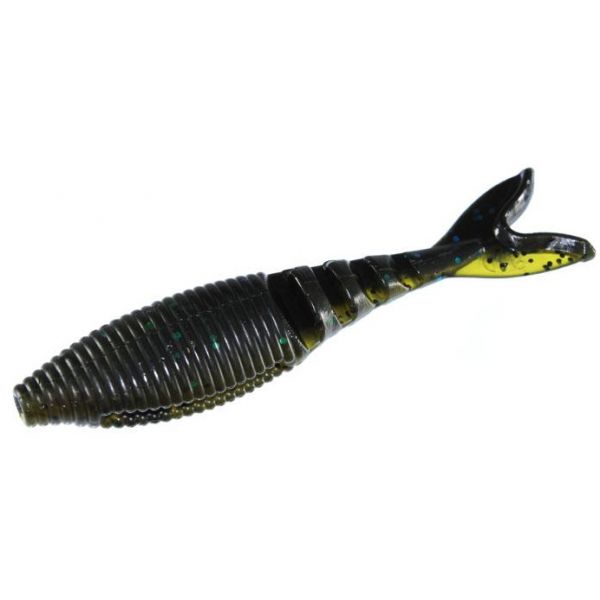 Yamamoto Zako Swimbait - 4in Black/Blue Flake Green Pumpkin Laminate