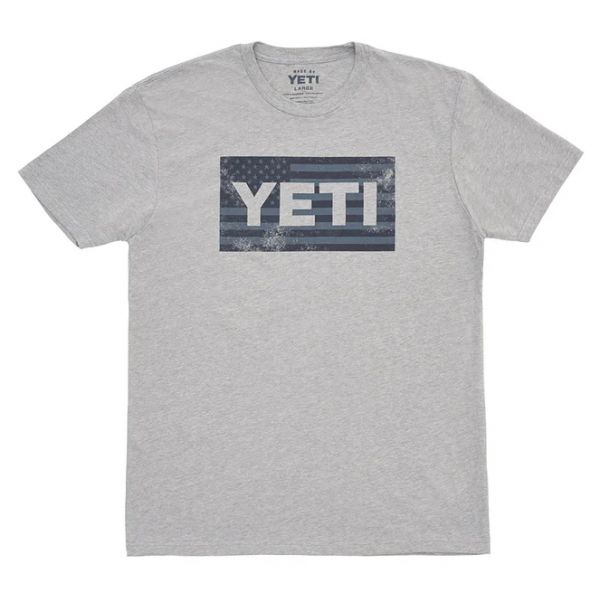 YETI American Flag Short Sleeve T-Shirt - Heather Gray - Large