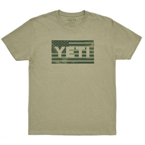 YETI American Flag Short Sleeve T-Shirt - Light Olive - Large