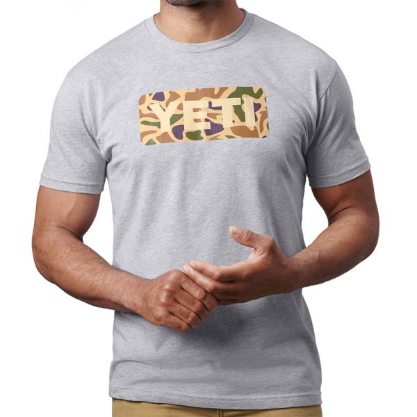 YETI Logo Badge Duck Camo Short Sleeve T-Shirt - Heather Gray - Large