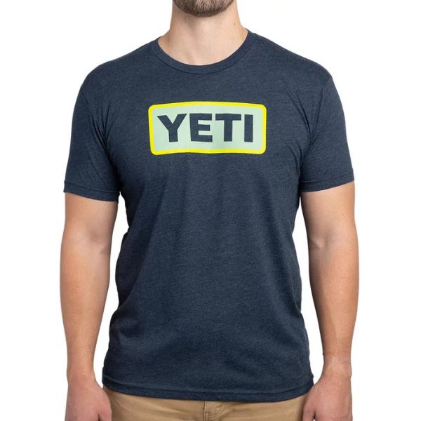 YETI Logo Badge Short Sleeve T-Shirt - Navy/Chartreuse