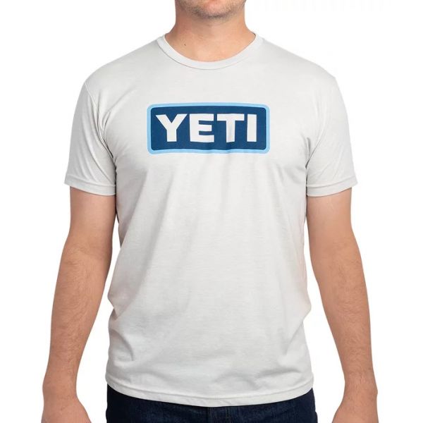 YETI Logo Badge Short Sleeve T-Shirt - Sand/Blue - 2X-Large