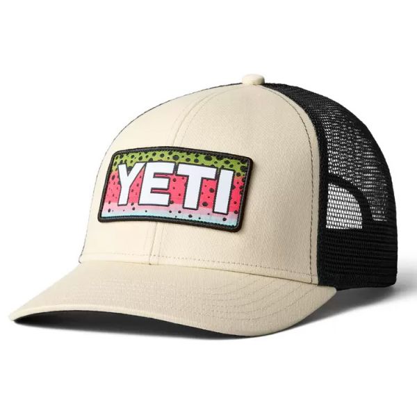 YETI Rainbow Trout Logo Badge Trucker Hat - Cream