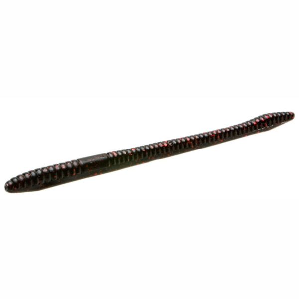 Zoom Finesse Worm Bait 4-1/2in Black Red Glitter