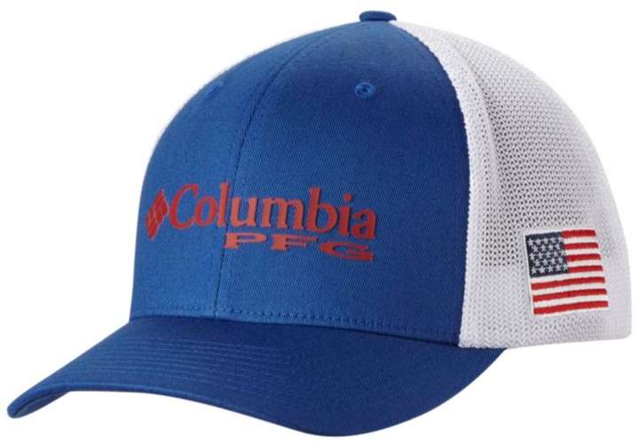 Columbia PFG Mesh Ball Cap - Mountain Blue US Flag S/M - TackleDirect