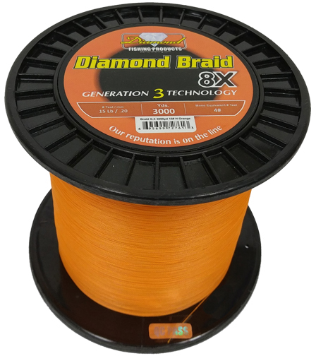 Diamond Fishing Products Generation 3 8X Solid Core Braided Line 3000YDS  Orange