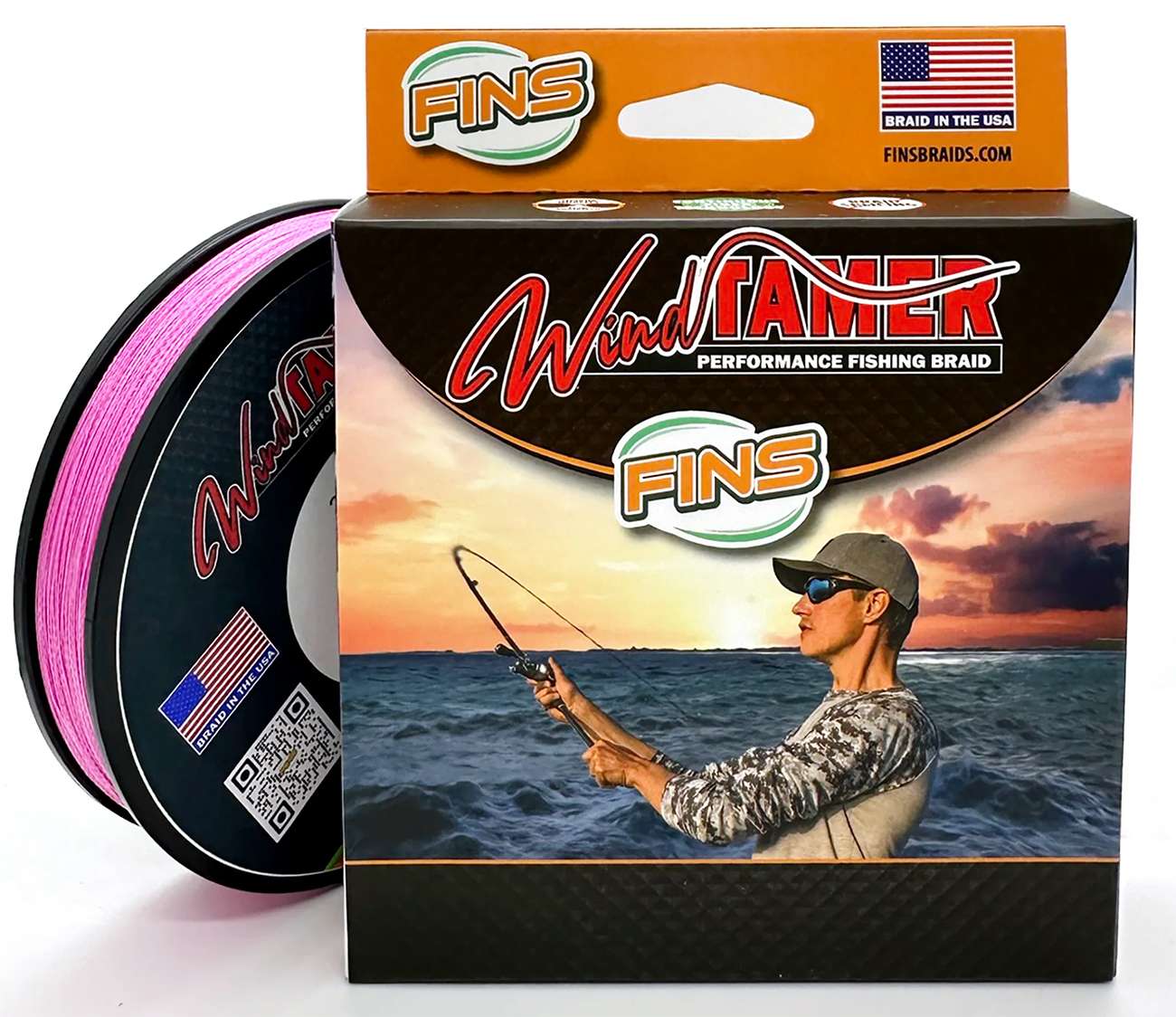 FINS Windtamer Braided Line - High Visibility Pink - - 500yd