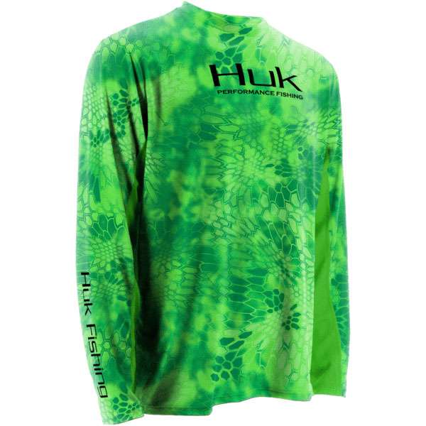 Huk Performance Large Mouth Bass Logo Long Sleeve Neon Green Fishing Shirt XXL 