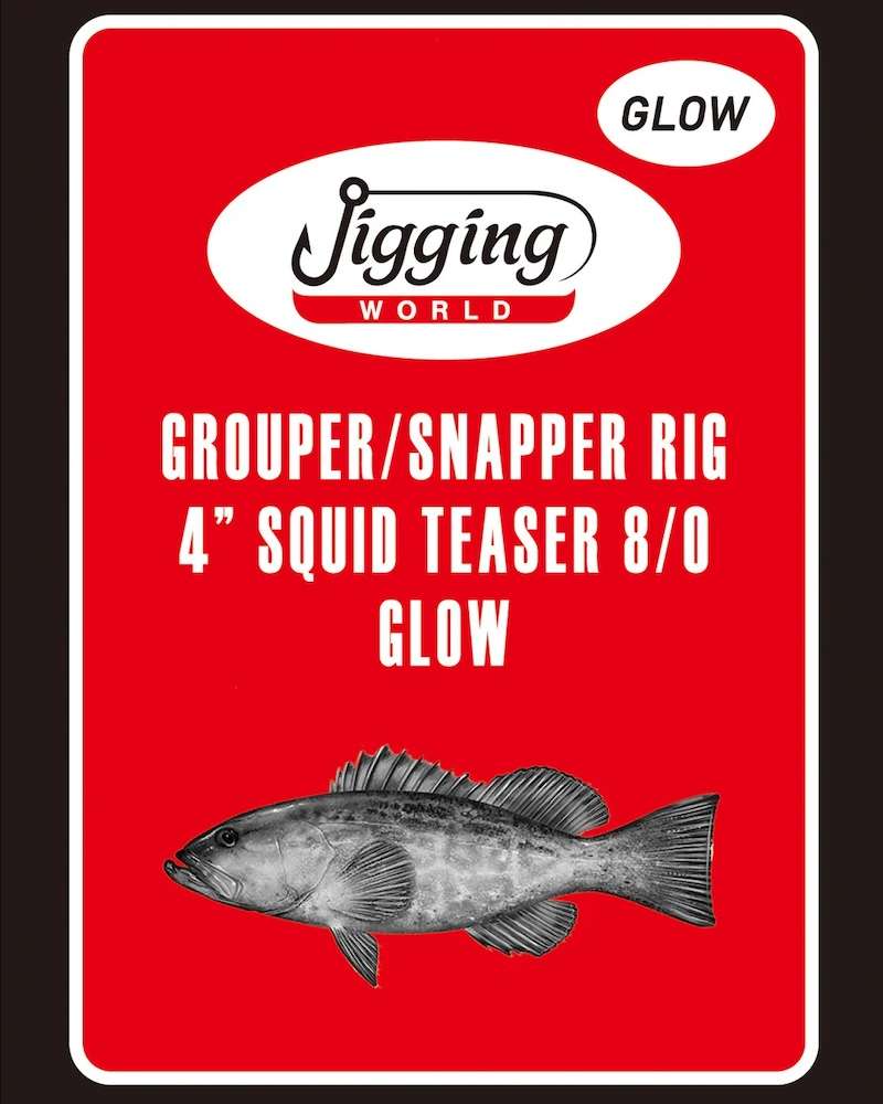 JIGGING WORLD Grouper / Snapper 4in Squid Teaser Rig - 8/0 - Glow