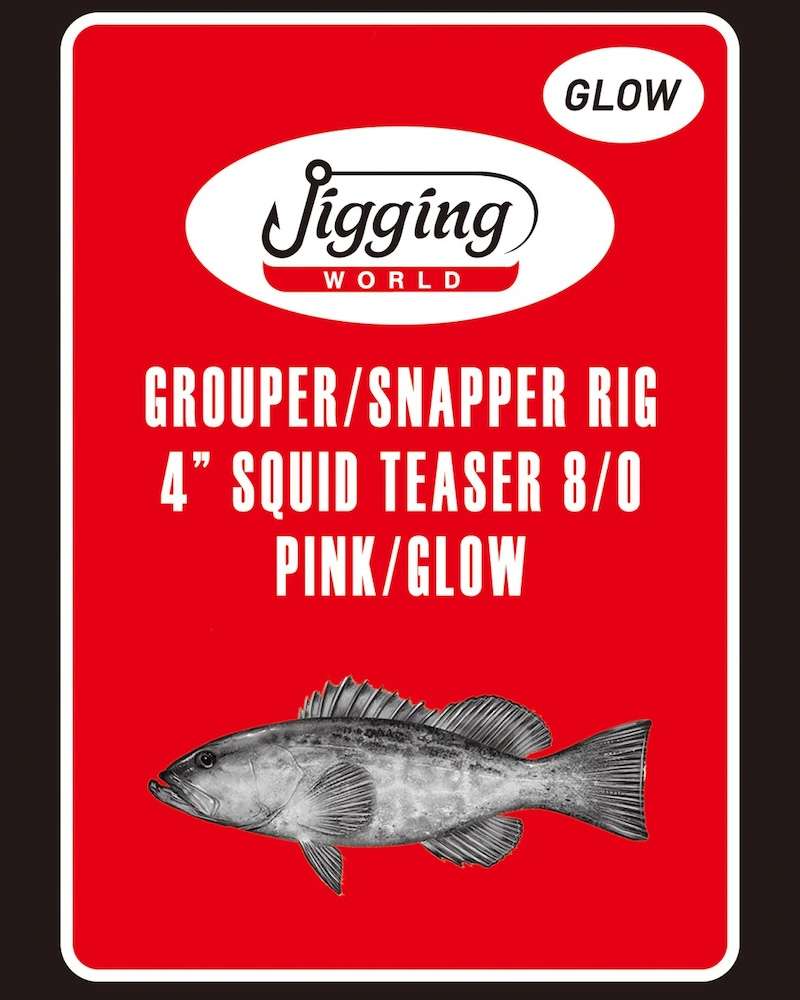 JIGGING WORLD Grouper / Snapper 4in Squid Teaser Rig - 8/0 - Pink/Glow