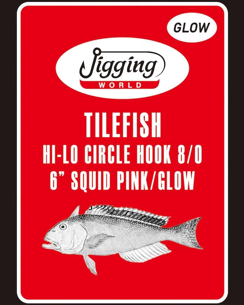 JIGGING WORLD Tilefish Hi-Lo Circle Hook Rig - 8/0 - 6in Squid - Pink/Glow