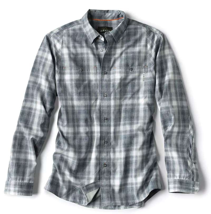 Orvis Chambray Plaid Long Sleeve Work Shirt - Navy - Large - TackleDirect