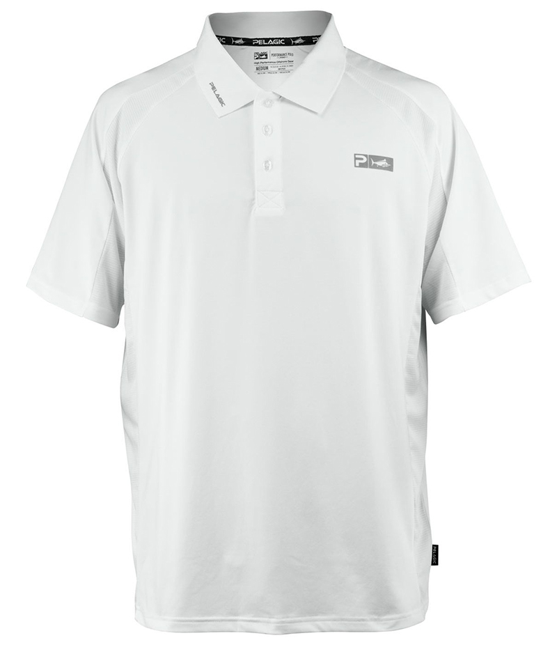 Pelagic Performance Polo Pro SS Shirt - White - S - TackleDirect