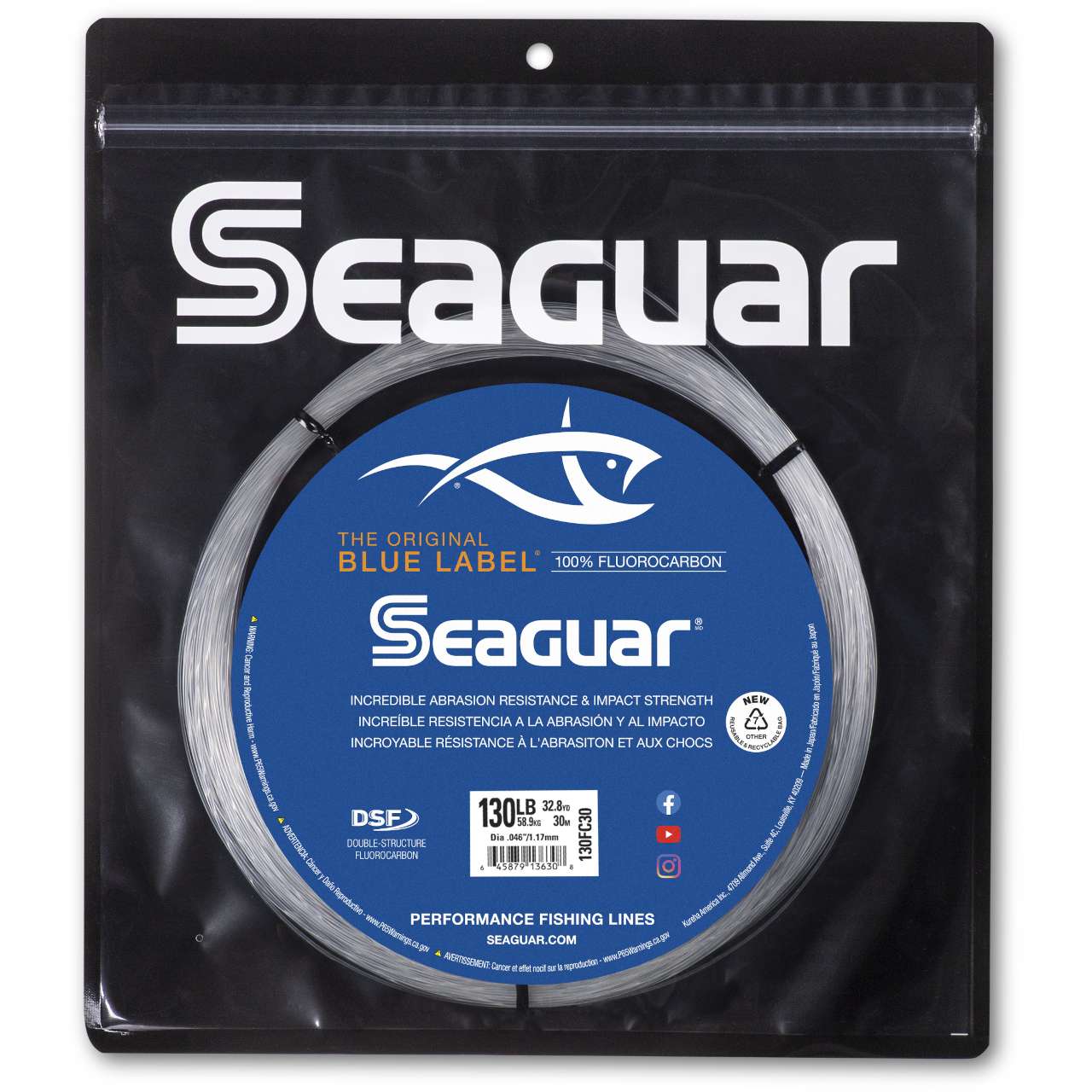 130 lb Seaguar 100% Fluorocarbon WIND-ON Leader 