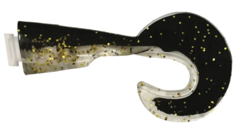 SPOOLTEK LURES SpoolTek Fat Curly 5in - Tailpack - Black/Gold Glitter