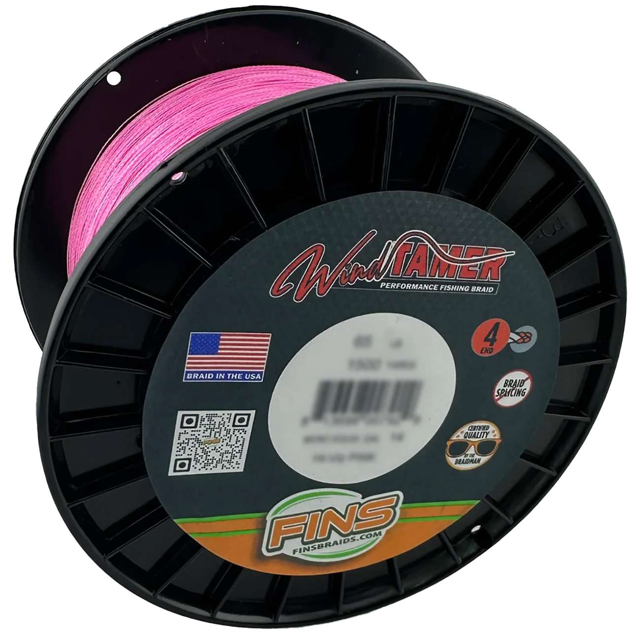 FINS Windtamer Braided Line Hi-Vis Pink 30lb - 300yd - TackleDirect