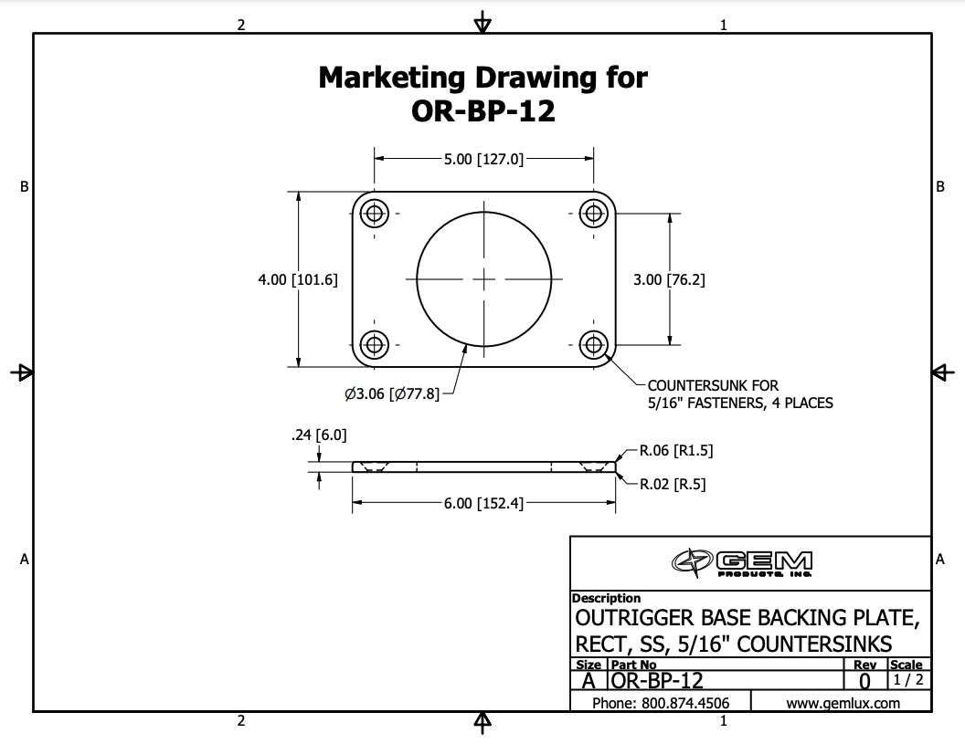 Gemlux SS Outrigger Base Backing Plates Rectangular TackleDirect