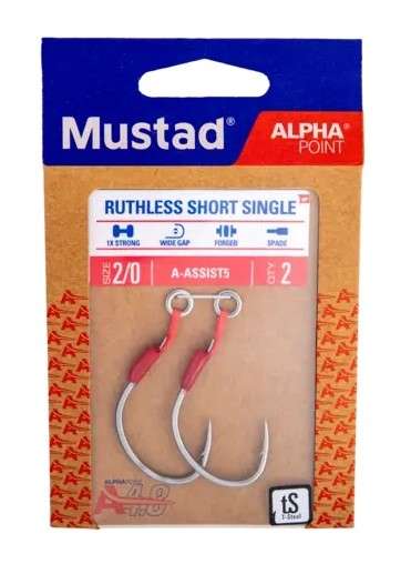Mustad Ruthless Short Single Assist Hooks - TackleDirect