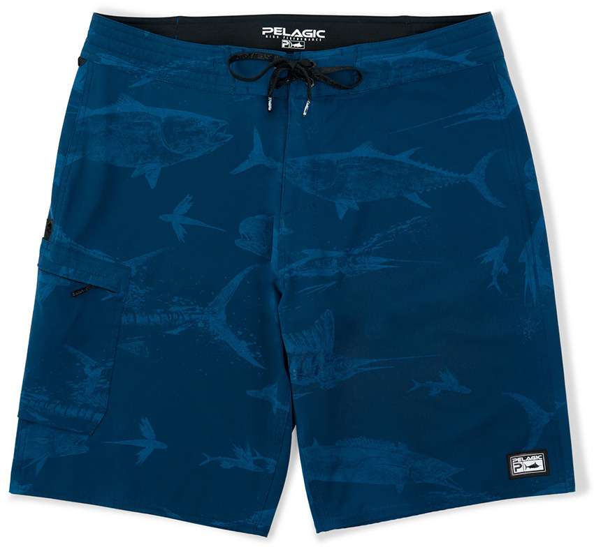Pelagic Blue Water Gyotaku Fishing Shorts - Smokey Blue - 34 - TackleDirect