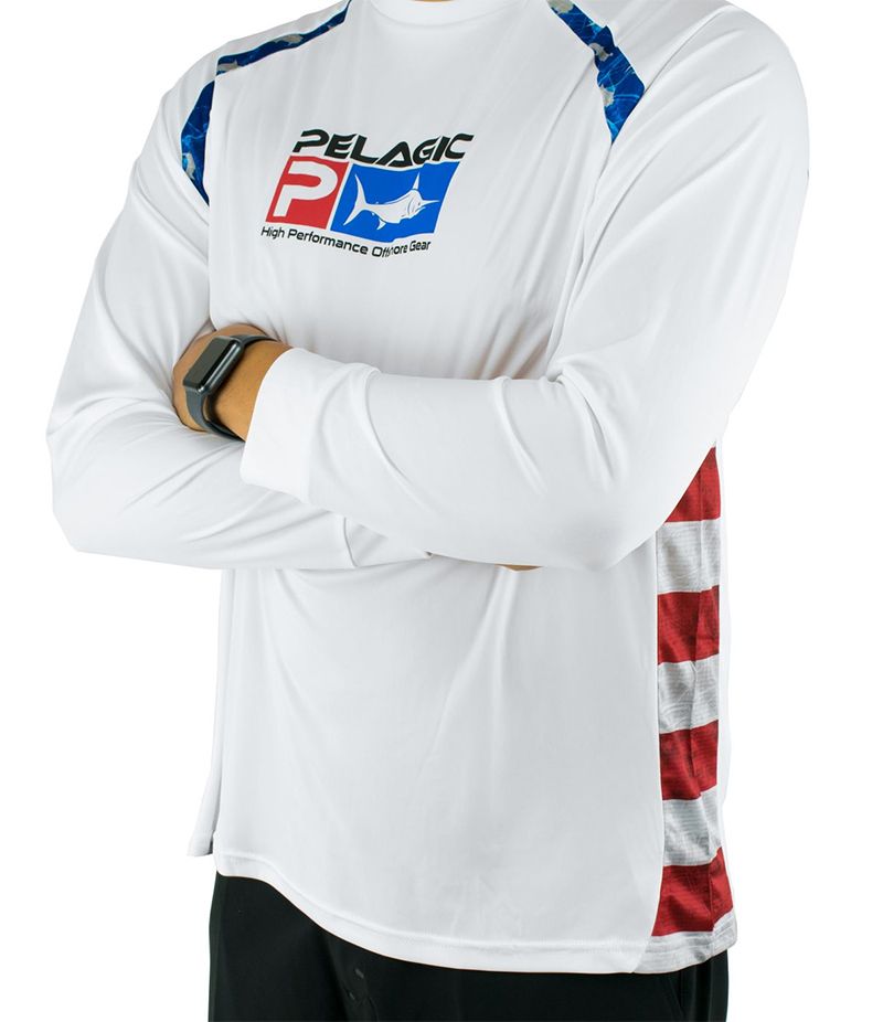 Pelagic Vaportek Sideline Americamo LS Shirt - White - 2XL