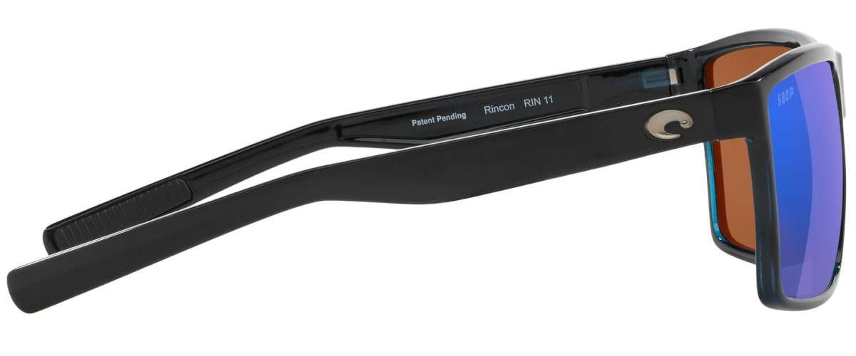 Costa Rincon Sunglasses Shiny Black Frame/Green Mirror 580P