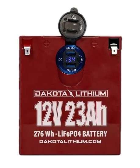 Dakota Lithium 12V 23AH Lithium Battery with Dual USB and Voltmeter. Only  5lbs. In Stock and Free Shipping Anywhere in Canada! Full 11 Year Warranty