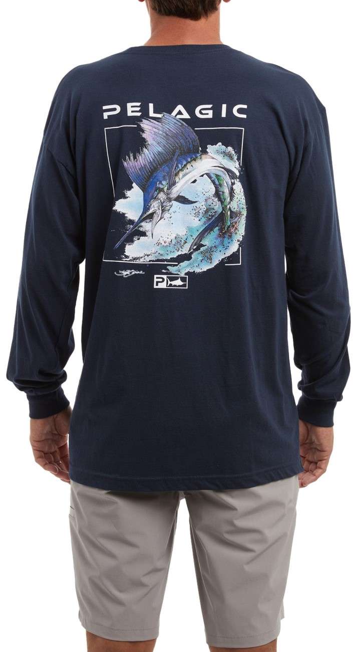 Pelagic Goione Sailfish L/S T-Shirt - Navy - Sm - TackleDirect