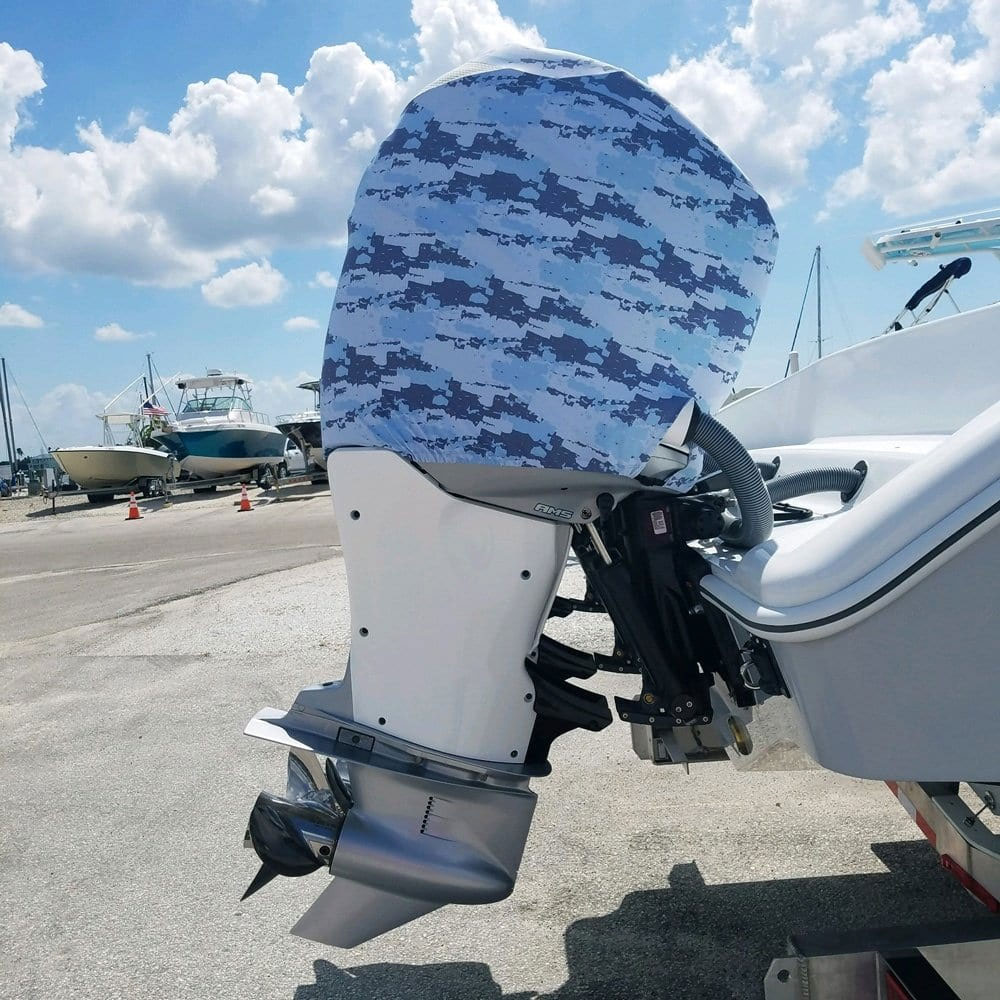 Outer Envy Outboard Motor Cover Blue Camo Mercury Optimax