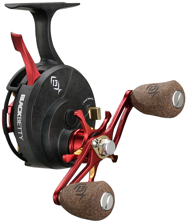 13 Fishing Black Betty FreeFall Trick Shop Edition Red/Gold/Silver Ice Reel  - Left Hand